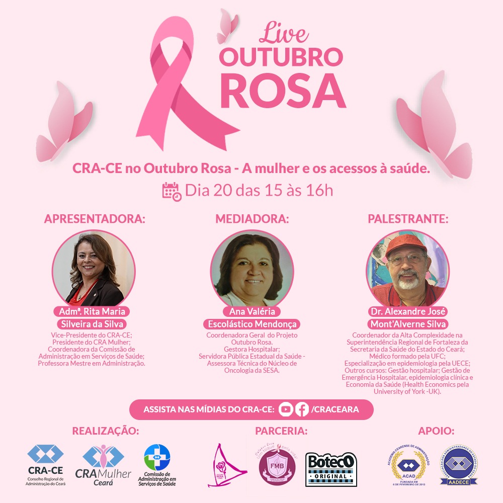 CRA-CE realiza live sobre a mulher e o acesso à saúde, em alusão ao Outubro Rosa
